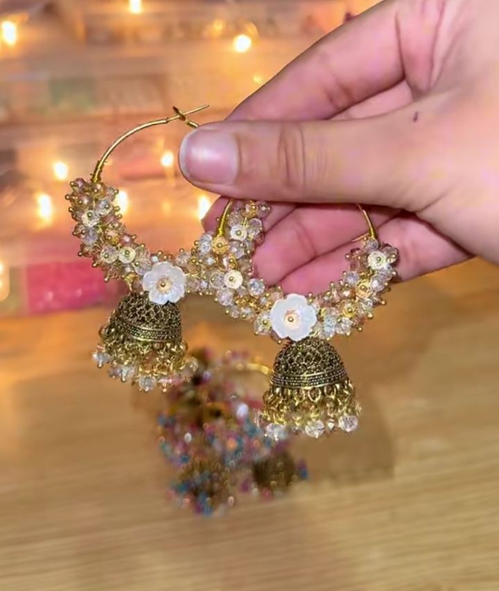 Hoop Earrings with Jhumka | Handcrafted Crystal Flower Jewelry`