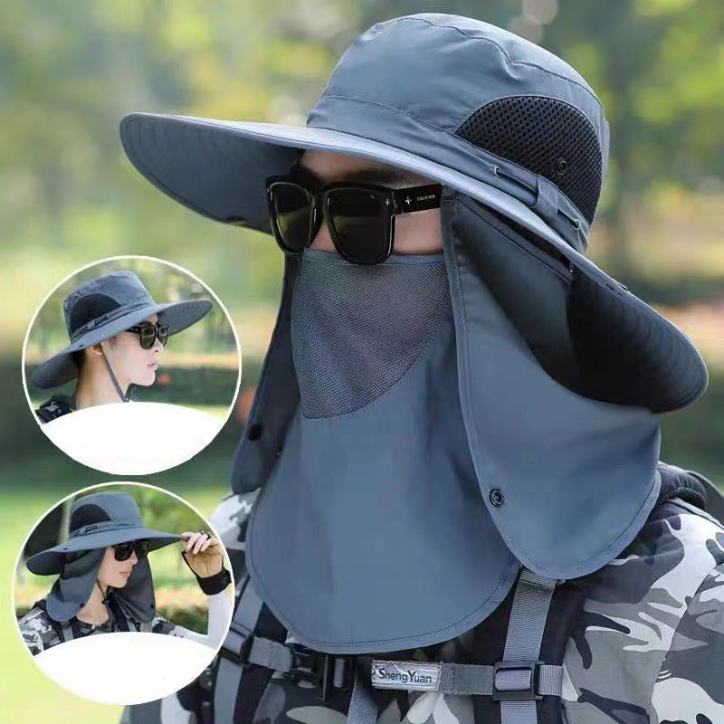 New 1Pcs Full Face Cover Fishing Hat Sun Cap With Mask Summer Hat Mountaineering Sun Protection Anti UV Hiking Hat Women Men