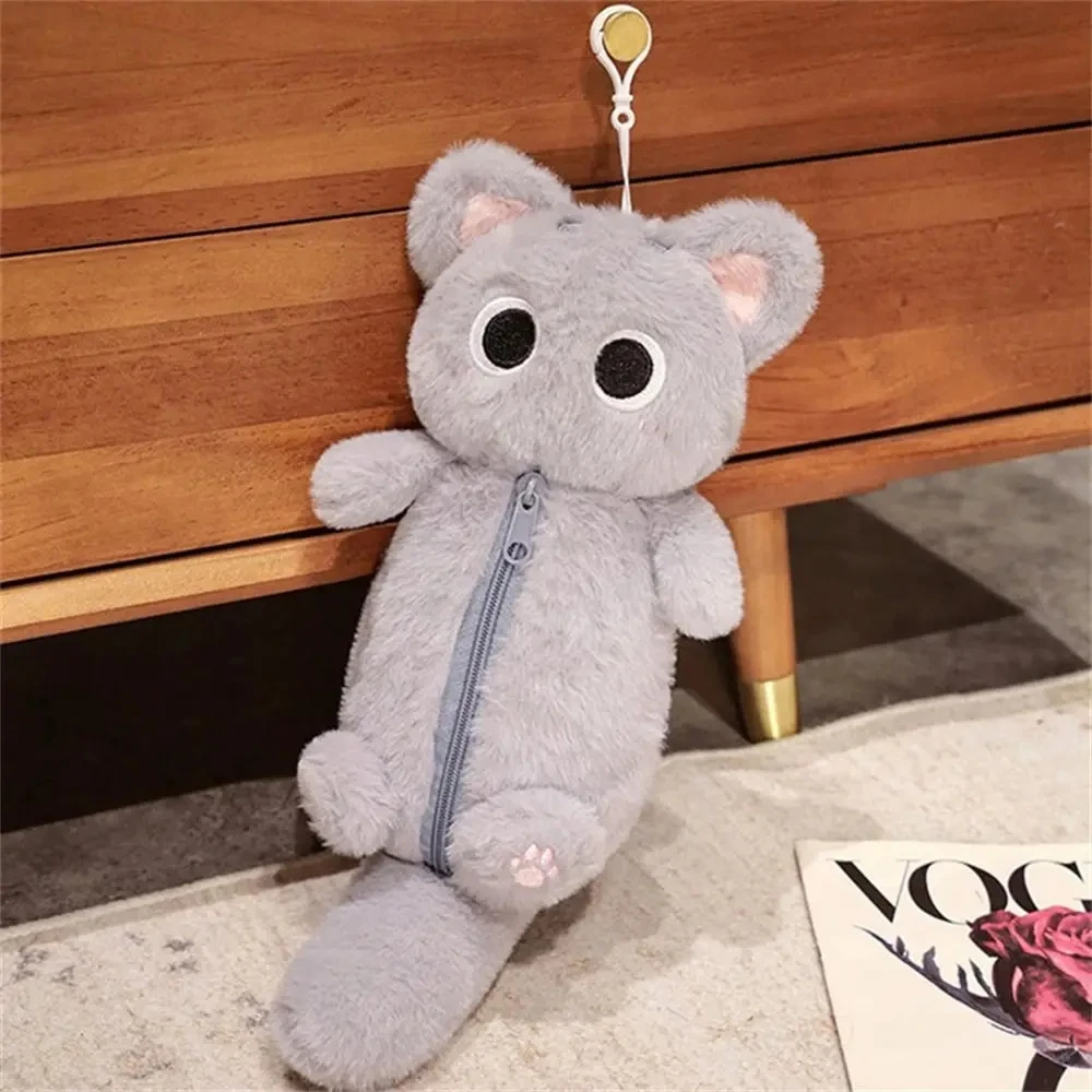 Siamese Cat Plush Pencil Case Stuffed Animal Large Capacity Stationery Bag Cute Design Cartoon Doll Cat Pencil Bag Learning