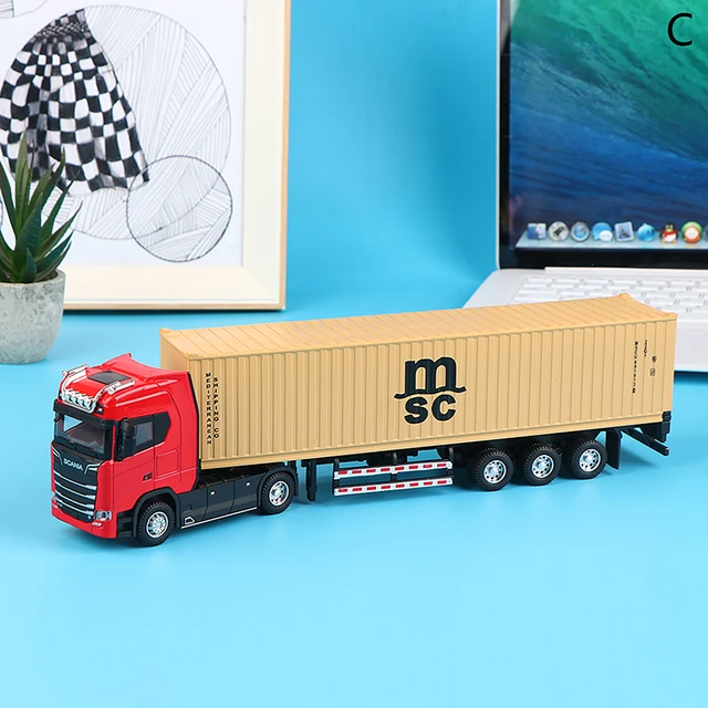 1:50 Diecast Alloy Truck Head Model Toy Container Truck Pull Back With Light Engineering Transport Vehicle