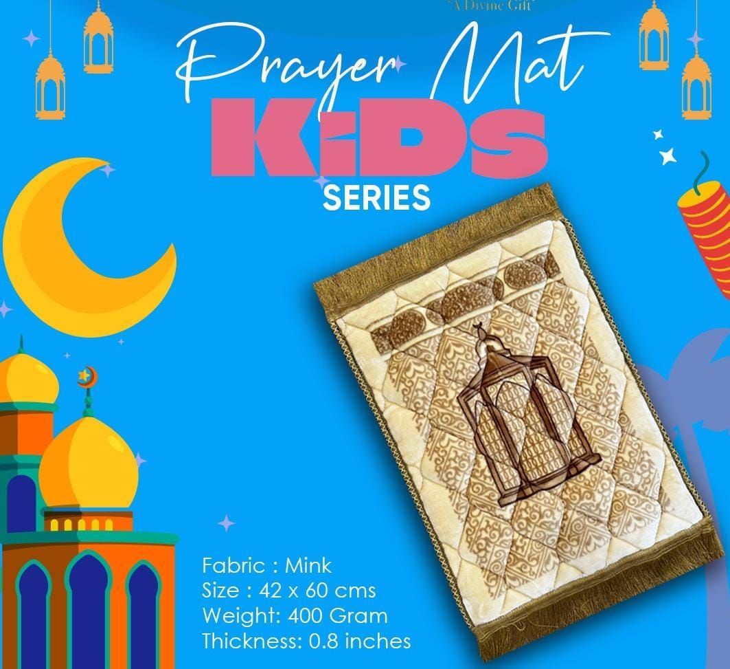 Soft Velvet Kids Prayer Mat 40x60 cm Polyester Embossed Janamaz Rug