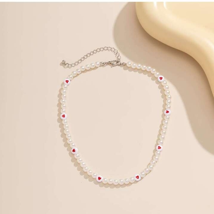 Imitation Pearl with Heart Beaded Charms Short Choker Necklace for Women Trendy Charms Collar 2024 Fashion Jewelry on the Neck Gifts