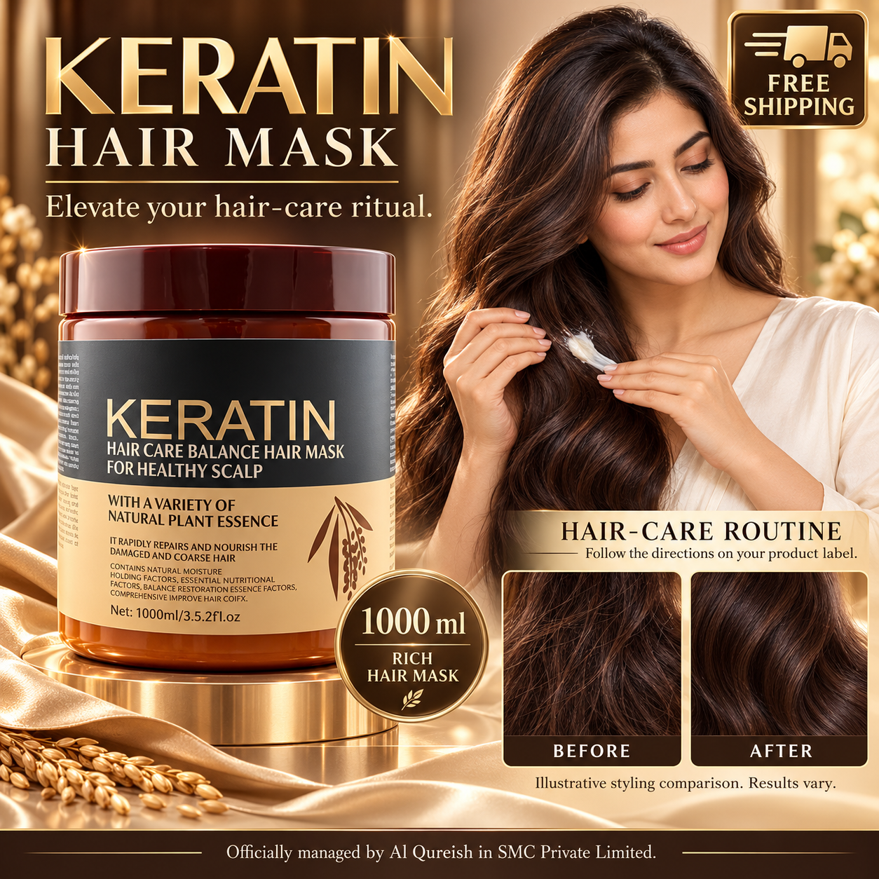 Premium Keratin Hair Mask with Silk Protein & B-Complex Vitamins for Hair Repair & Nourishment - Single Pack