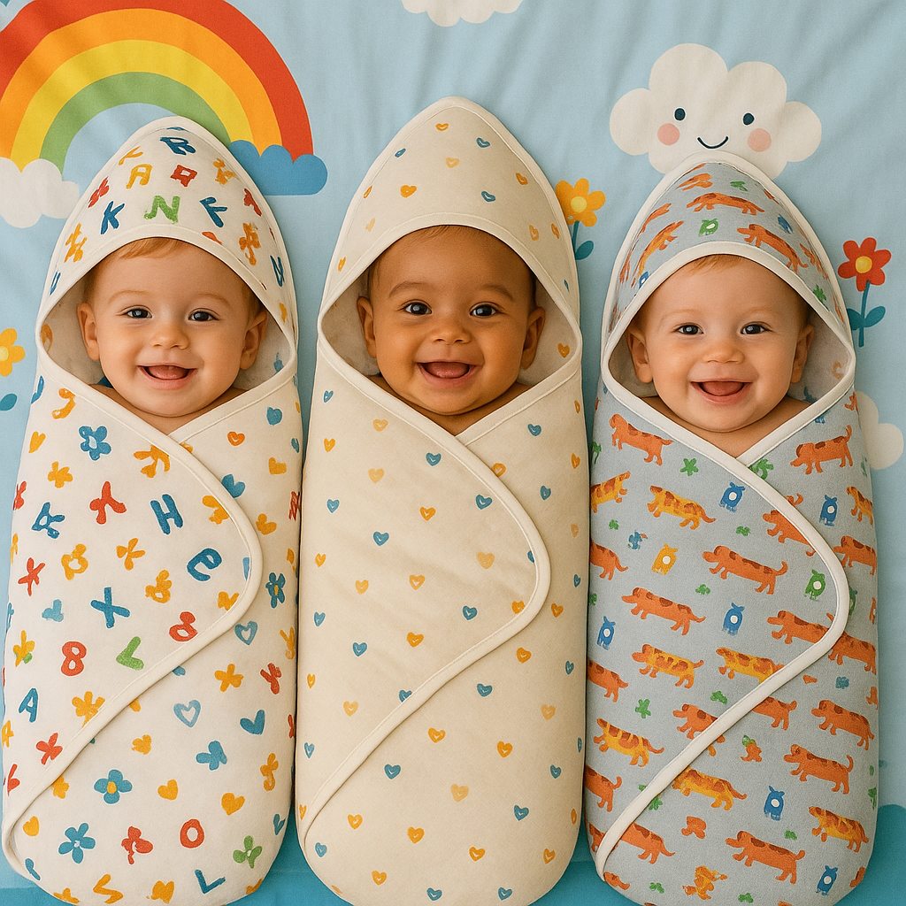 High-Quality Organic Cotton Baby Swaddle Blanket with Hood - Cute Vehicles/Camouflage Design, Soft Baby Wrap for 0-3 Months, Unisex Nursery Bedding