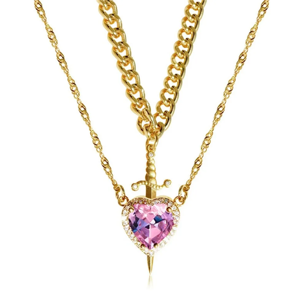 The Snow White Couple Necklace Heart and Sword Pendant Necklace for Women Romantic Valentine's Day Jewelry 