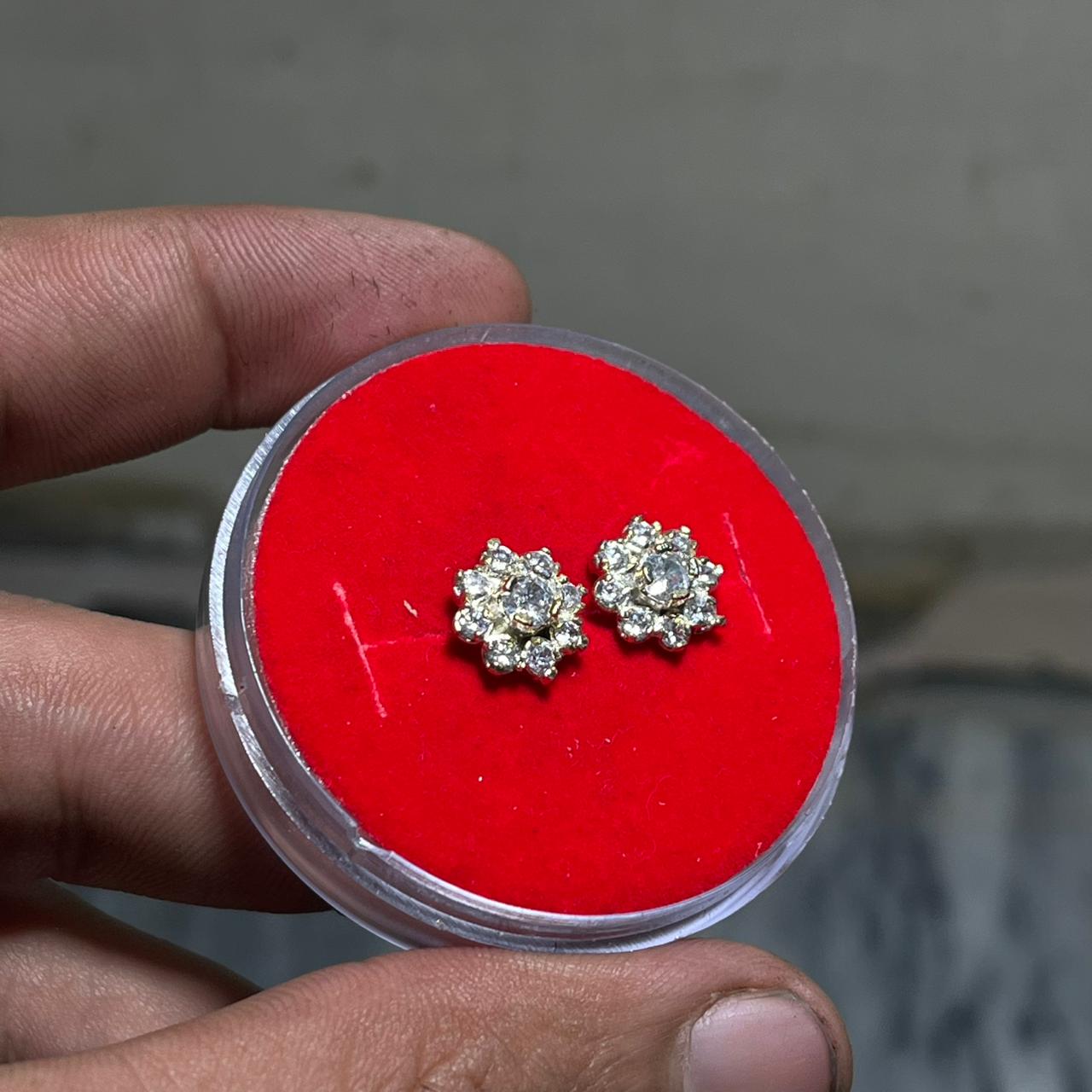 Ganga Jamni Stud Earrings CZ Diamond Cluster - Gold Plated Two-Tone Ganga Jamuni Bridal Studs for Women - Traditional Pakistani Ethnic Jewelry