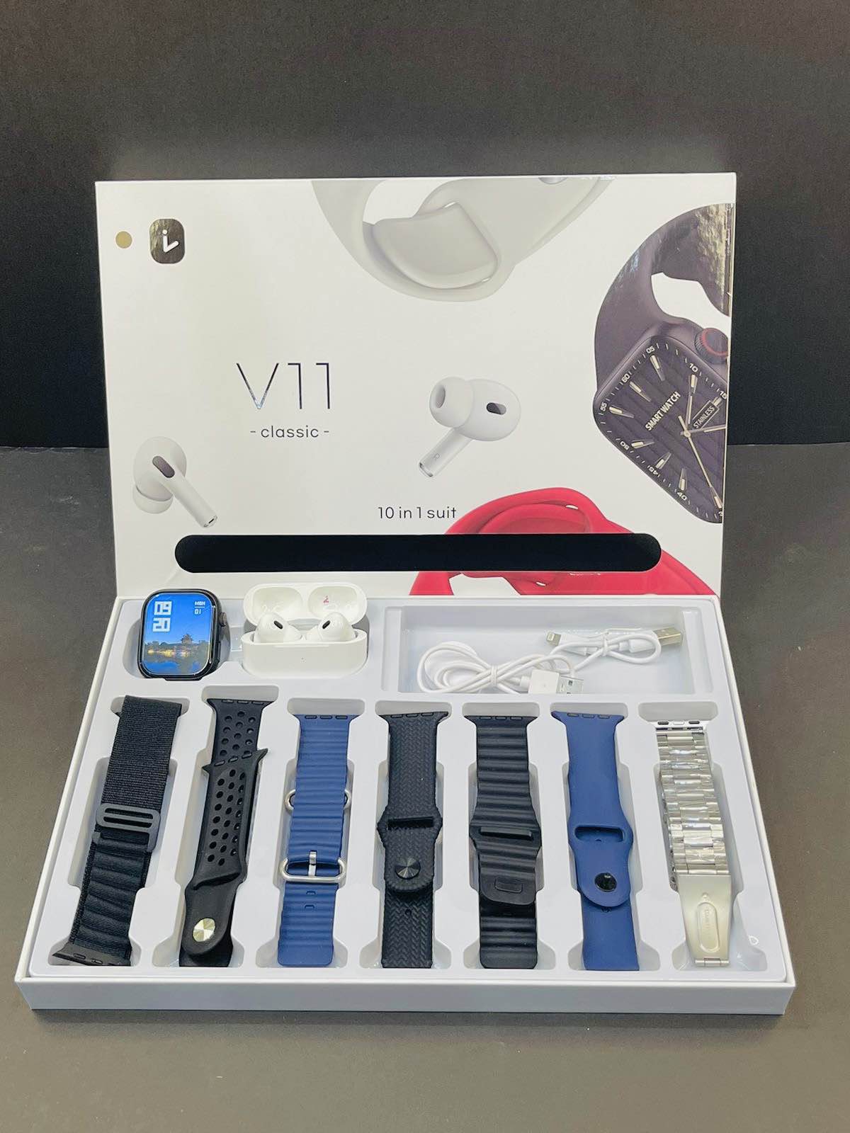 V11 Smart Watch With Airbuds 3rd Generation and straps 