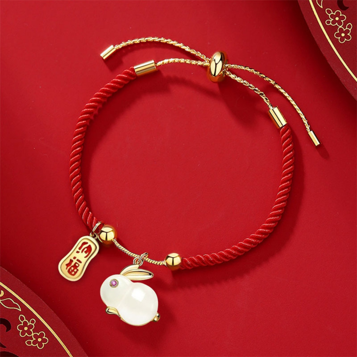 Chinese Vintage Imitation Jade Rabbit Bracelets For Women Men Fashion Luxury Cute Animal Rabbit Red Black Thread Bangles Jewelry