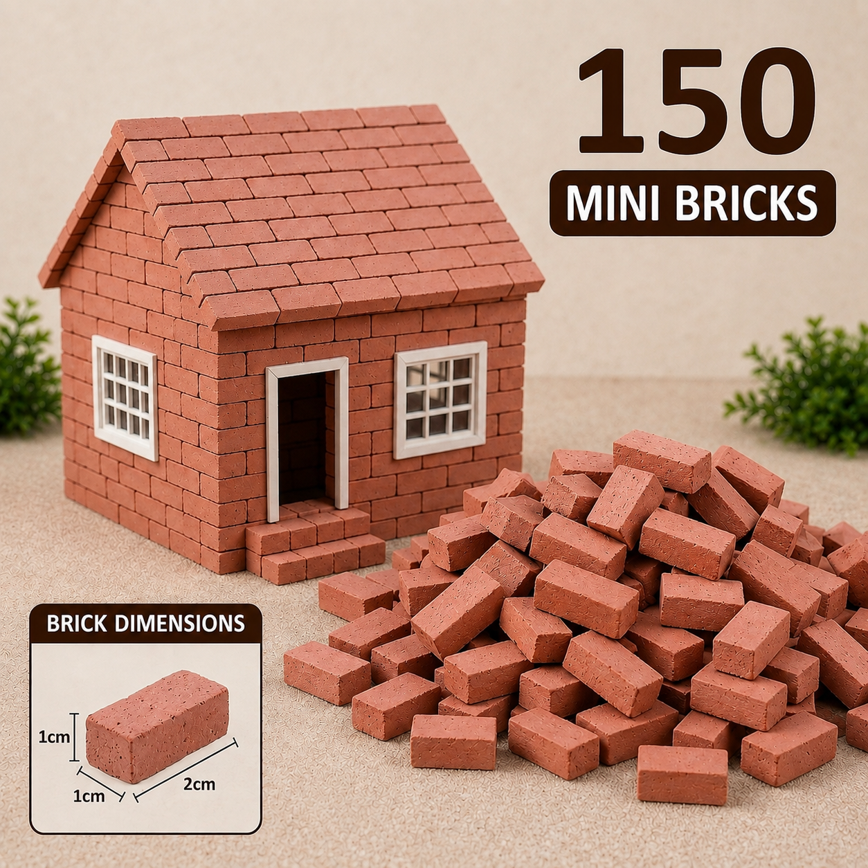 Mini Bricks 150 Pcs for House | Clay Mini Bricks for Kids Dollhouse Construction - Small Size Mini Bricks for Children Creativity- Miniature Bricks for Mini Projects - Mini Bricks - Tiny Bricks