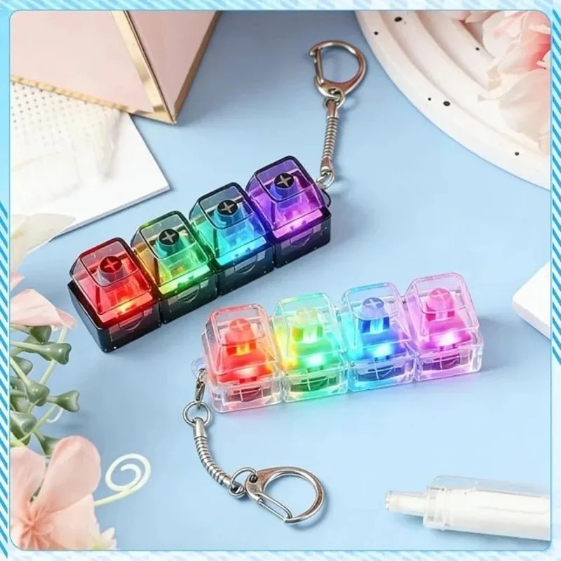 /LED Keyboard Keychain Fidget Toy Crystal Clicker Sensory Toy for Stress Relief Keyboard Keychain Fidget Gadget for Adults Kid*-