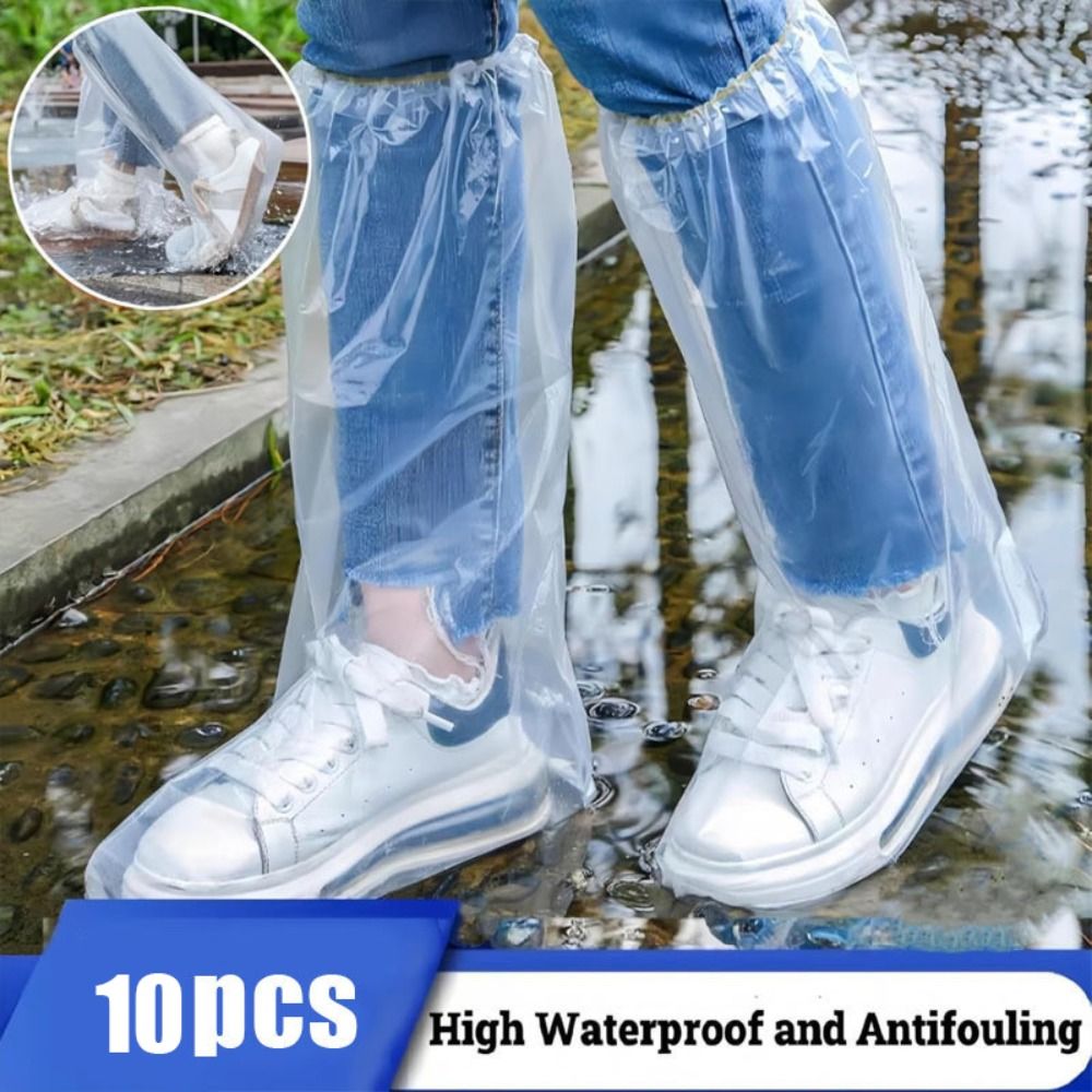 10Pcs Waterproof Rain Shoes Cover Transparent Thickened Disposable Shoe Cover with  Band Non-slip Foot Cover Outdoor