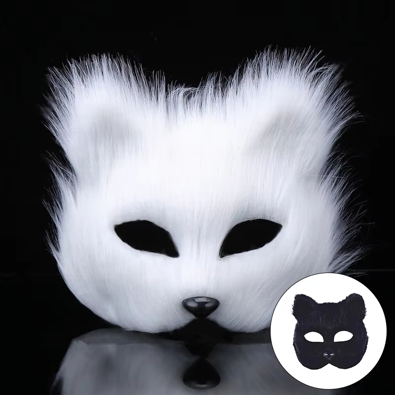 Halloween Fox Shape Half Face Eye Mask  Imitation Cat Hair Animal Mask Christmas Carnival Party Cosplay Costume Props Masque