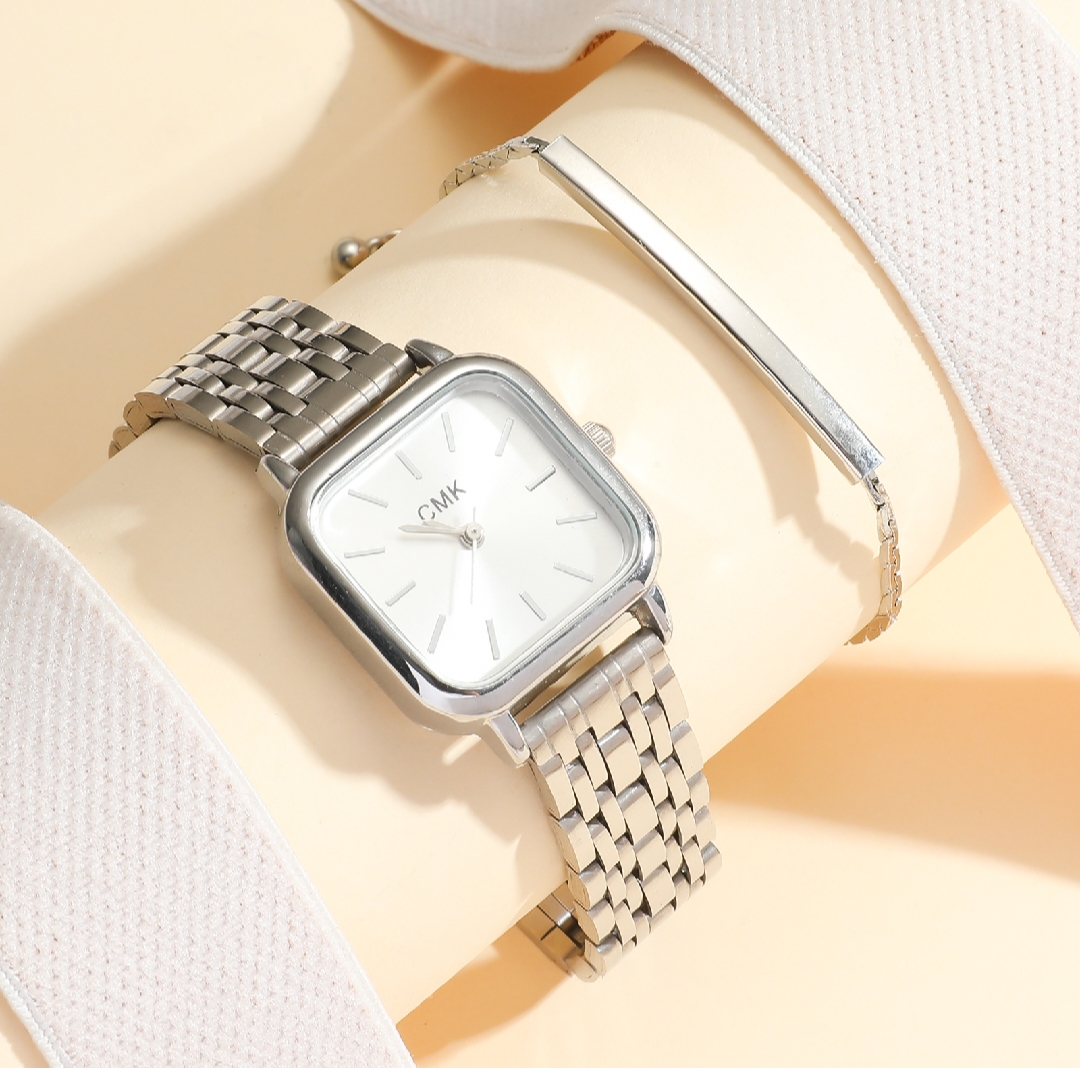 Watch - Fashion Square Watch Women Silver Watches Stainless Steel Band Quartz Wristwatches Ladies with bracelet set | Round watch | Rectangular Watch