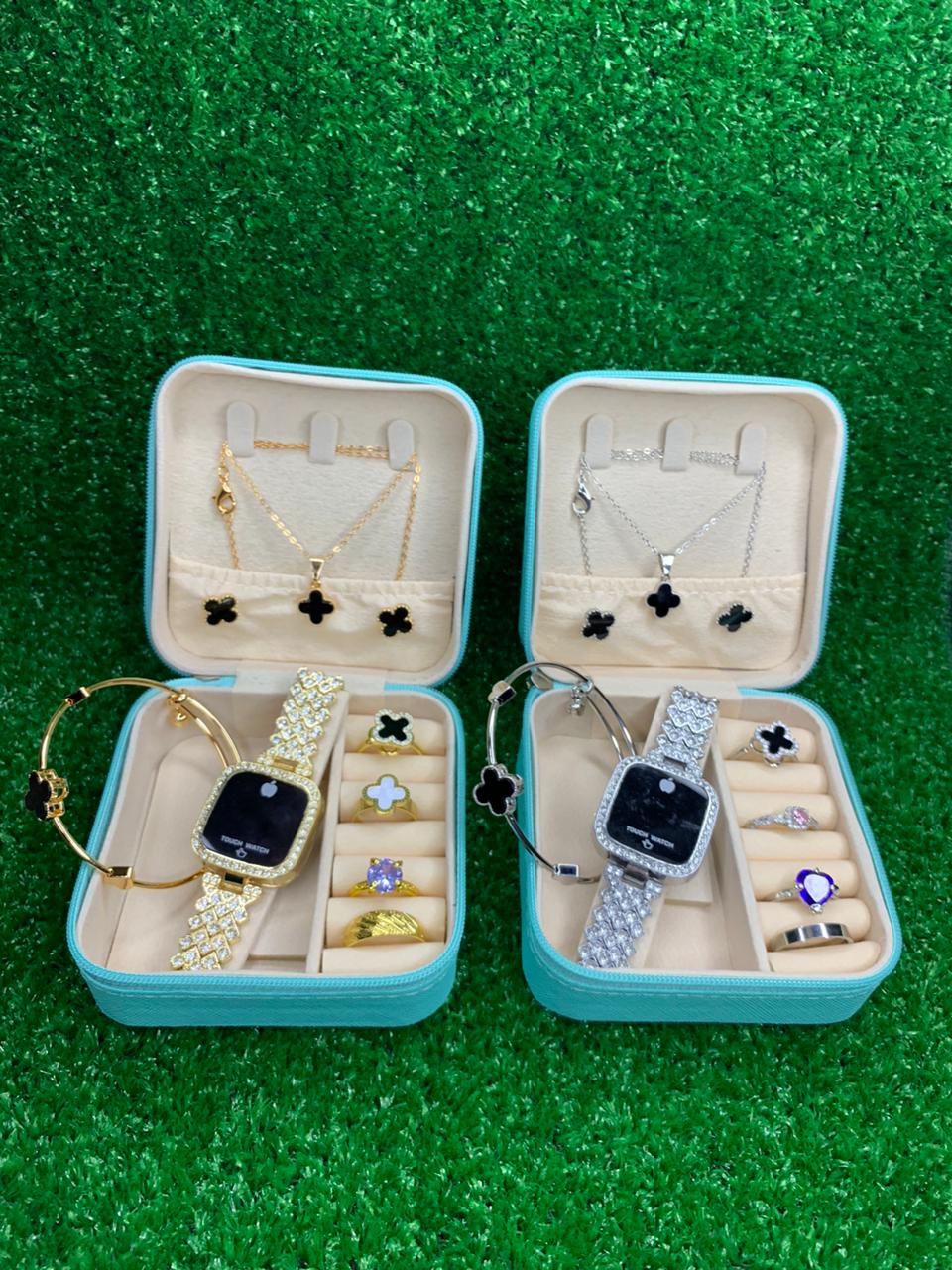 Pack of 6 Watch Set for Women Stainless Steel Analog Quartz Watch with Accessories Fashion and Luxury Style Multiple Colors (with box)