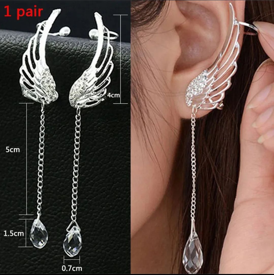 Shiny Angel Wing Long Chain Pair Earrings for Women & Girls