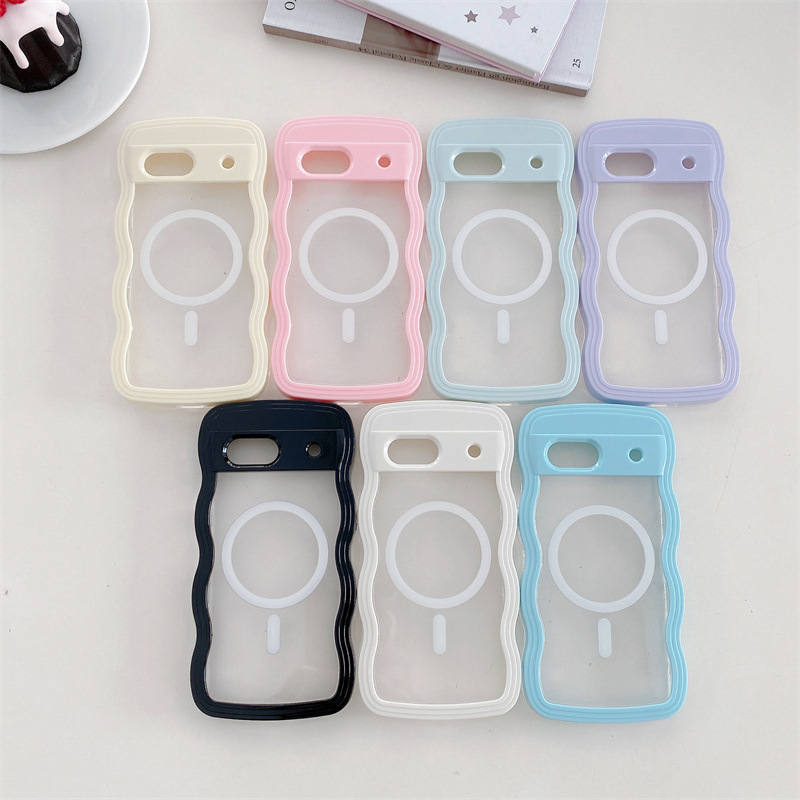 Luxury Solid Colors Wavy Edge Transparent Magnetic Phone Case For Google Pixel 10 9 Pro 10A 9A 8A 7A Shockproof Protective Cover