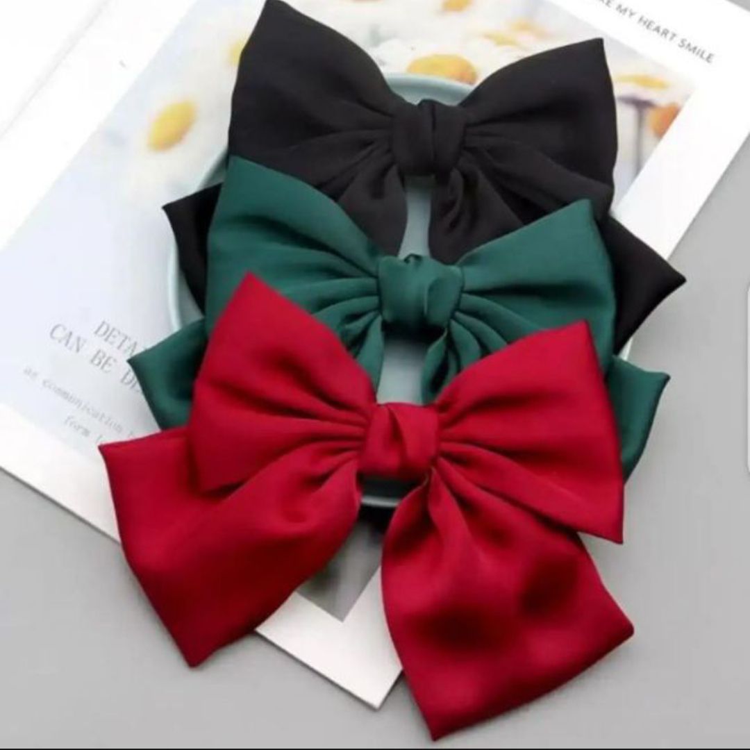 Pack of 3 Silk Bow Hair Clips for Women & Girls - Lightweight, Washable Hair Accessories