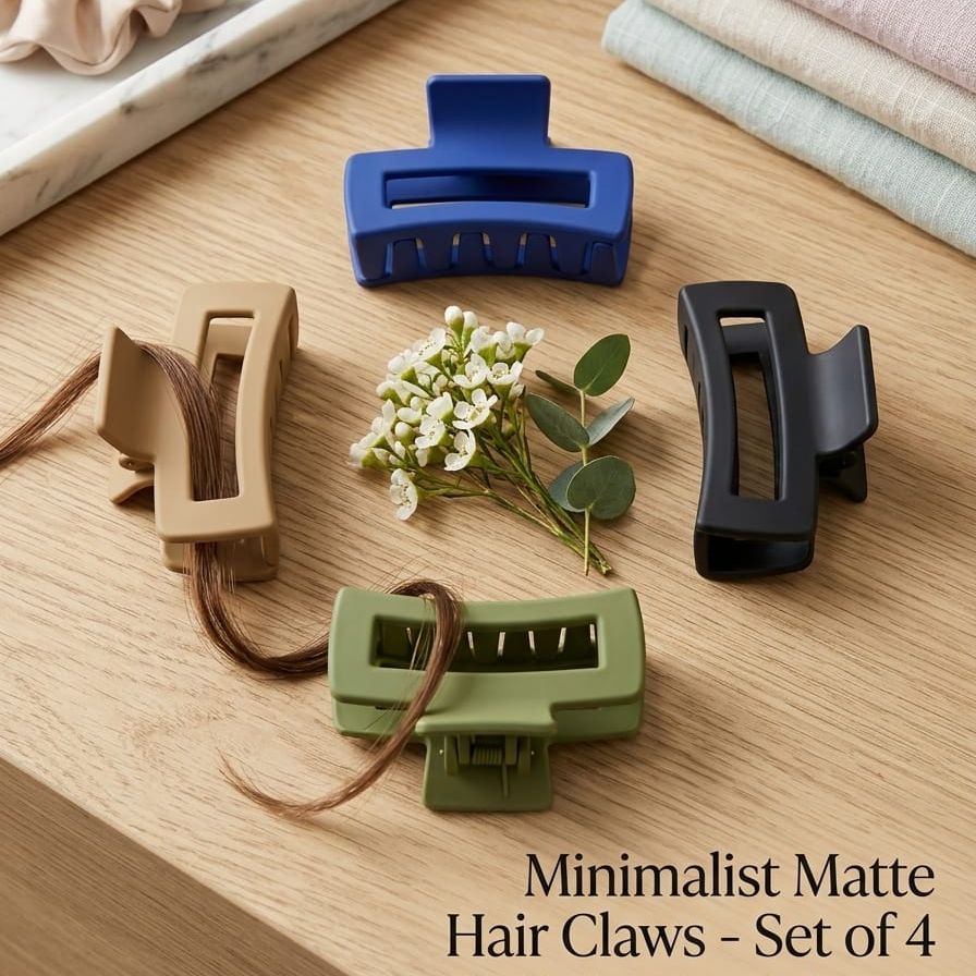 Pack of 4 Black Square Claw Clips, Medium Neutral Rectangle Hair Claw Clips, Non-slip Matte Large Hair Clips for Women, Strong Hold jaw clip for Thick Thin Hair by Gleam&Grace