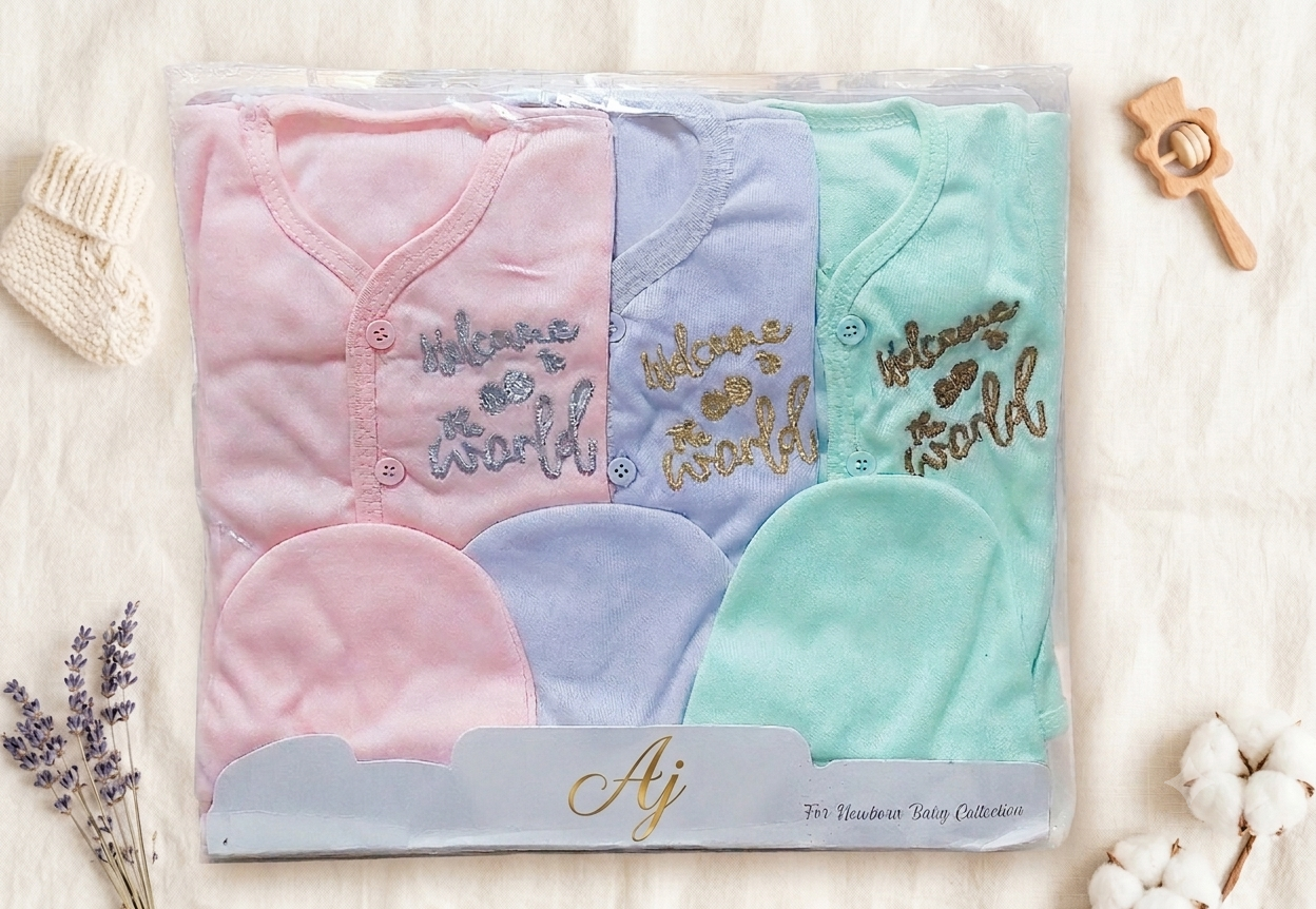 Newborn Baby Clothes 3 Piece Suit Set | Multicolor Shirt Pajama Cap Gift Pack | 0-6 Months Cotton Baby Dress for Boys Girls | All Season Baby Wear