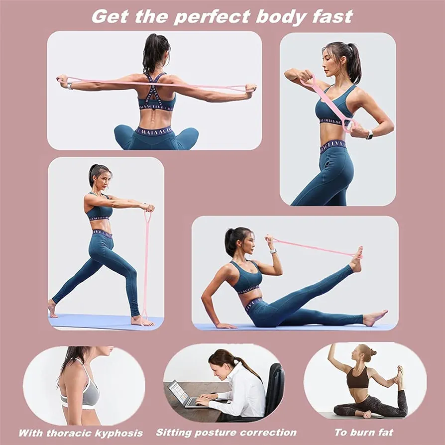 1 PC Figure 8 Exercise Resistance Band, Natural Latex Elastic Fitness Resistance Band Non-slip Handle, Chest Expander Shoulder Arm Strength Training Yoga Stretching Strap Physical Rehab Belt