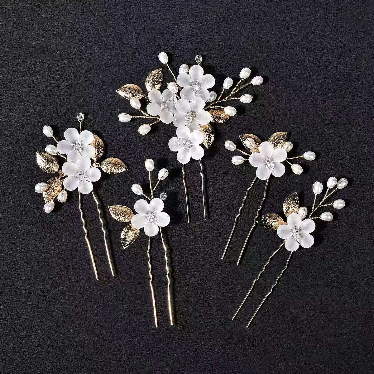 Acrylic Flower and Leaf U-Shaped Hairpin Hair Accessory Bridal Wedding Hair Accessory