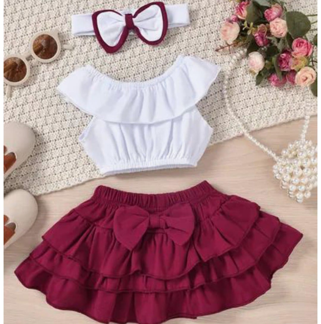 3 piece dress baby girl skirt shirt with head band summer collection