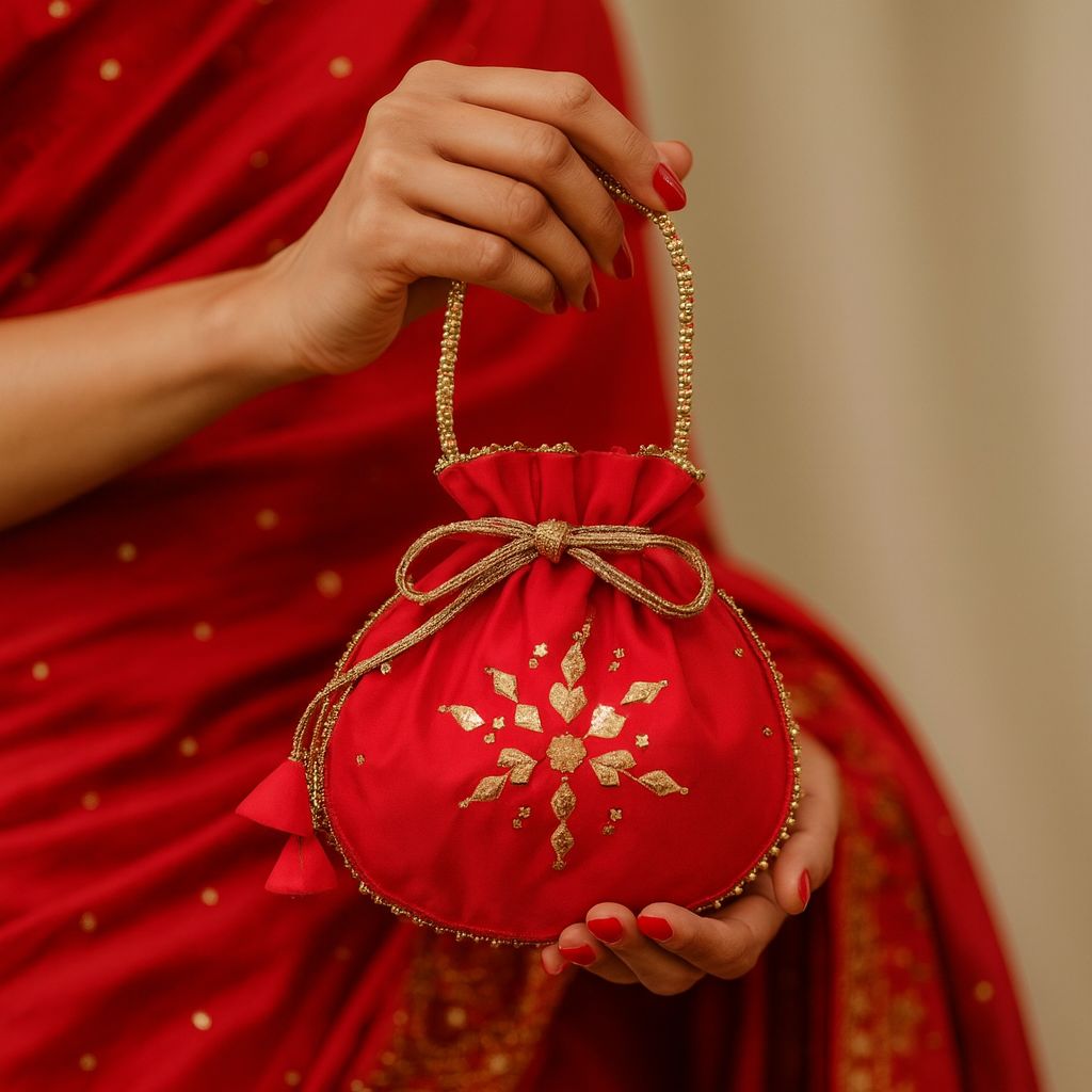 Fancy embroidered clutch/potli bag for wedding parties designer traditional potli gol bag with Handmade Gota work
