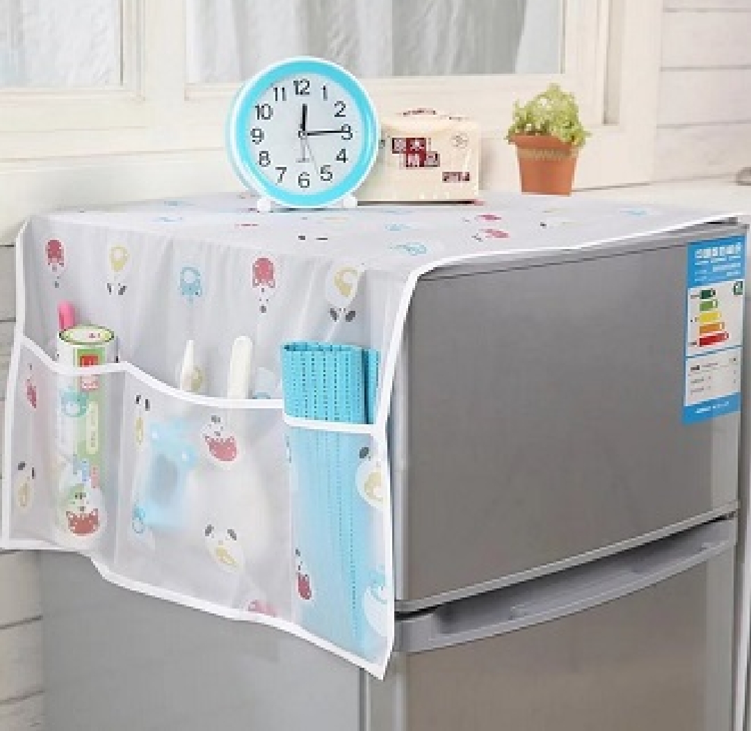 Fridge Dust Cover Waterproof Refrigerator Dustproof Cover with 6 Pocket Household Freezer Top Hanging Bag Fridge Storage Bag Organizer