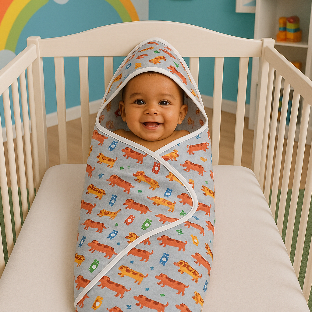 High-Quality Organic Cotton Baby Swaddle Blanket with Hood - Cute Vehicles/Camouflage Design, Soft Baby Wrap for 0-3 Months, Unisex Nursery Bedding