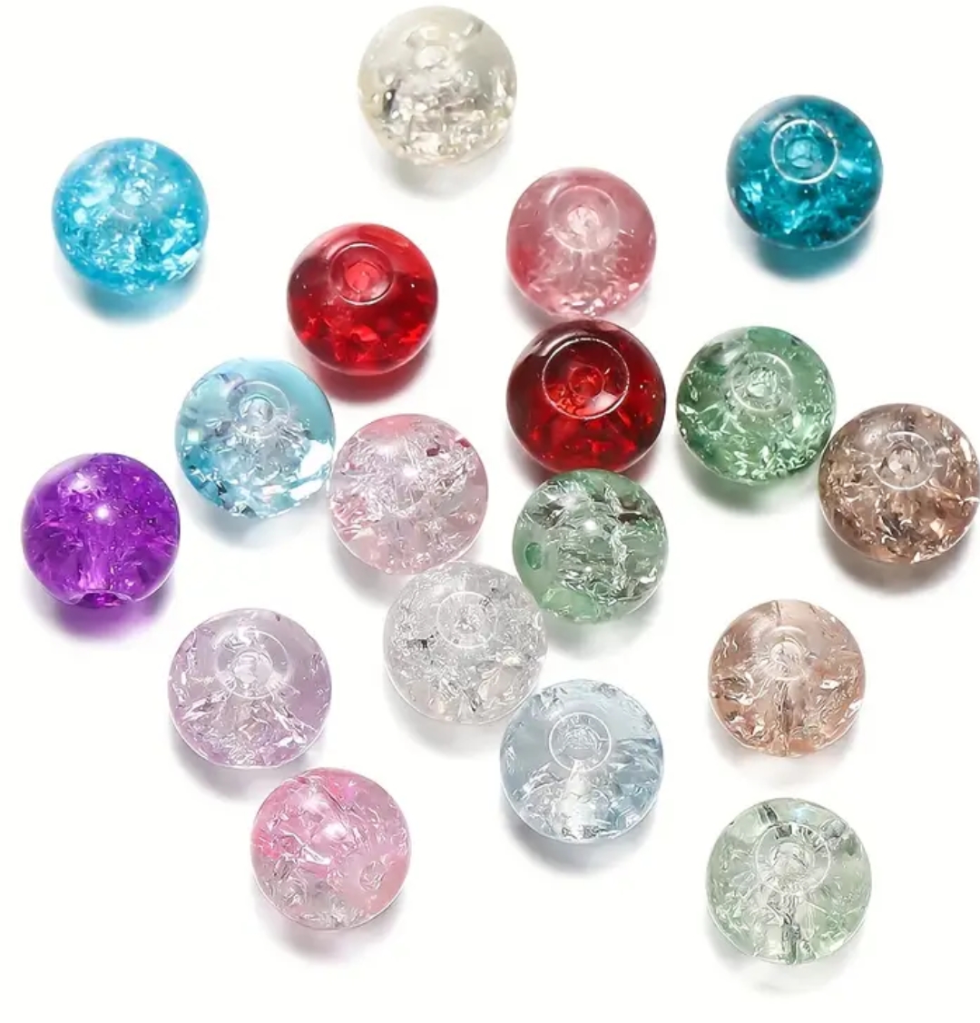 50pcs/100pcs 8mm Colorful Ice Crack Glass Imitation Crystal Snowflake Glass Beads, DIY Jewelry Bracelet Necklace Accessories Making Materials