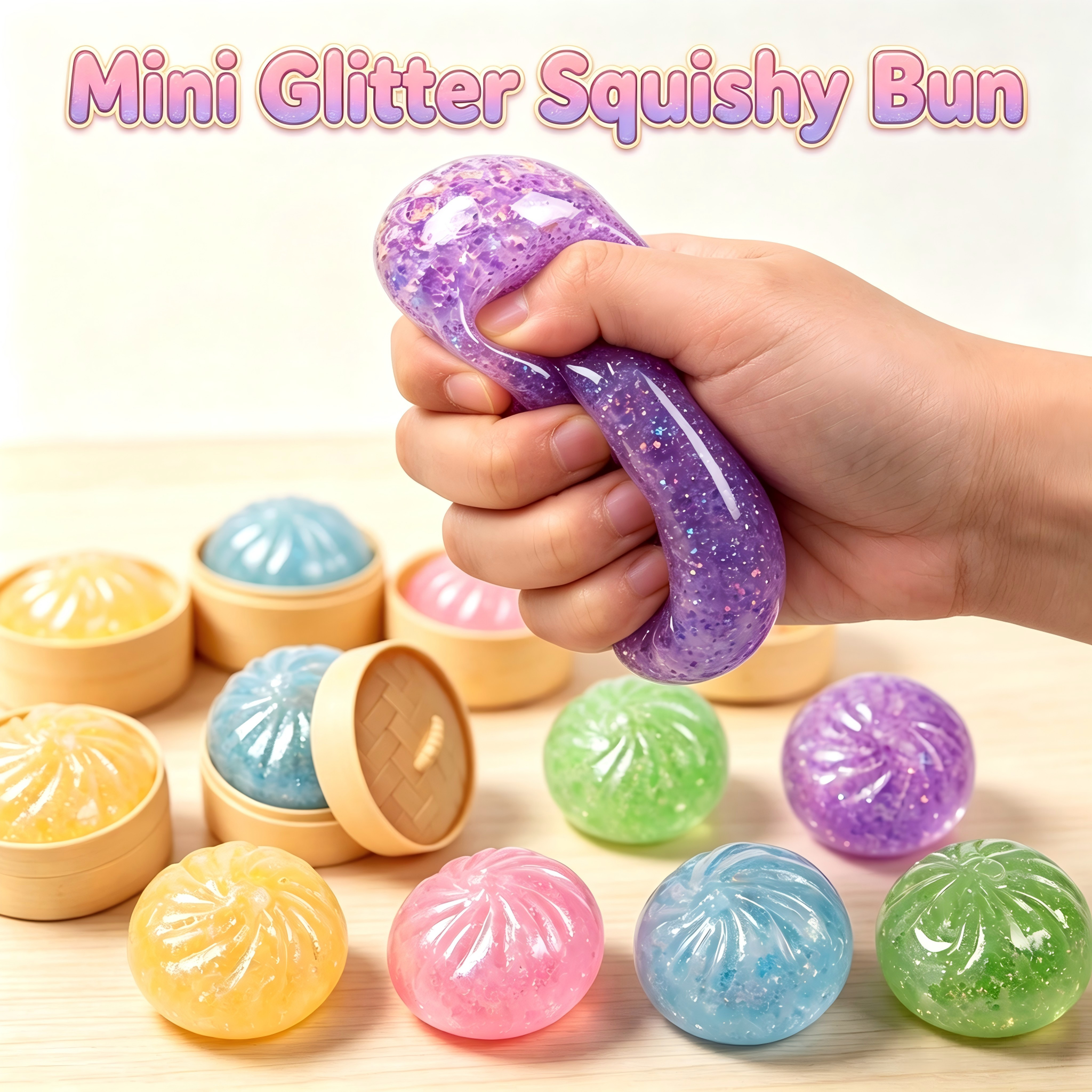 Mini Glitter Squishy Bun Fidget Toy Realistic Steamed Bun Squeeze Stress Relief Ball  Shiny Dumpling Sensory Decompression Toy