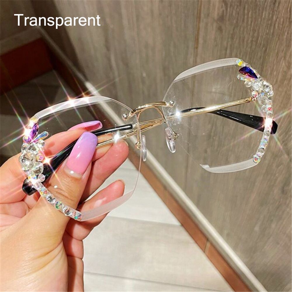 Vintage Cutting Lens UV400 Rhinestone Sunglasses Women Sun Glasses Rimless Sunglasses Gradient Rimless Sunglasses