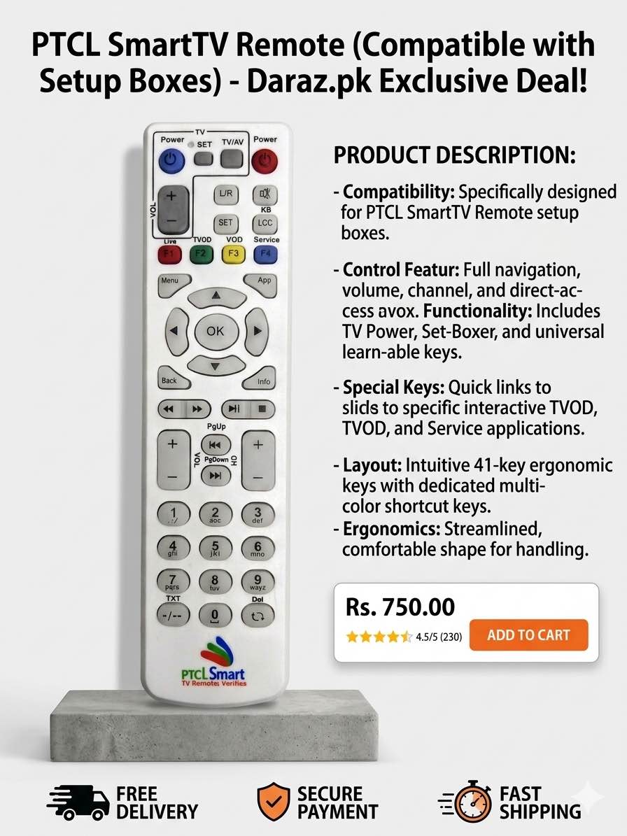 PTCL Smart TV Remote Control (compatible – for PTCL SmartTV Setup Boxes)