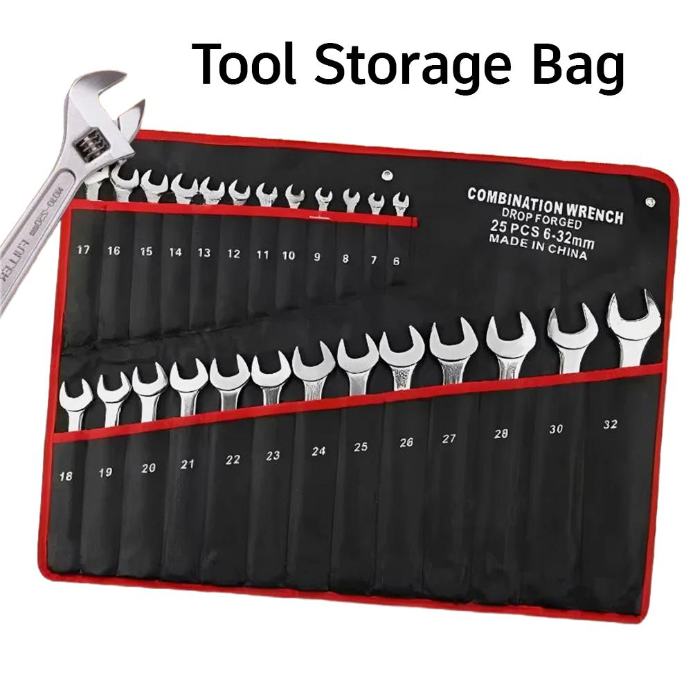 25 Slots Wrench Storage Roll Up Bag Portable Heavy Duty 6-32mm Woven Tool Organizer Pouch Tool Storage Bag Wrench Holder