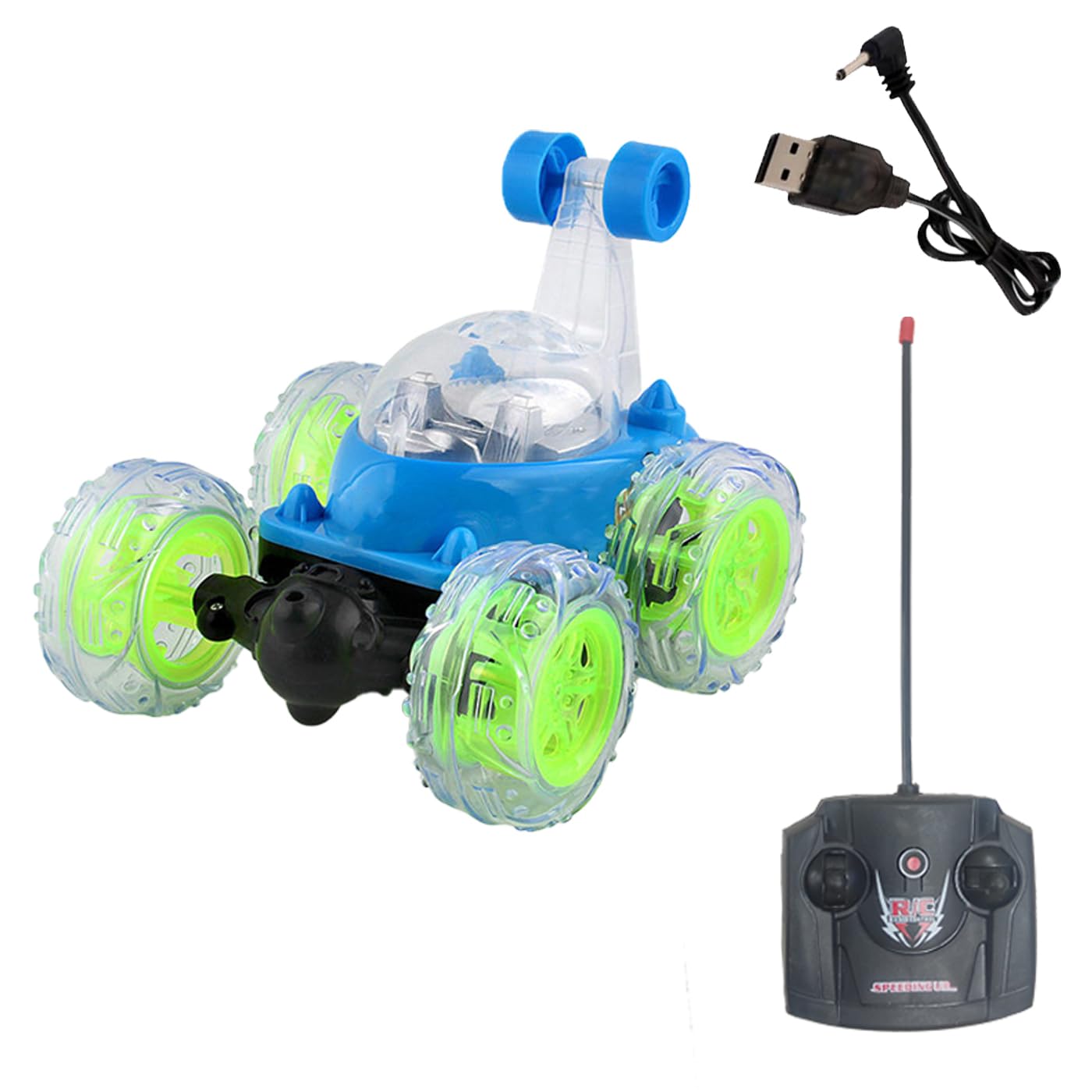 Rechargeable 360 Degree Rotation Stunt King Remote Control Stunning Moves Car Toy for Kids with Colorful Flashing Lights and Dynamic Music - Multicolor (Color As Per Stock)