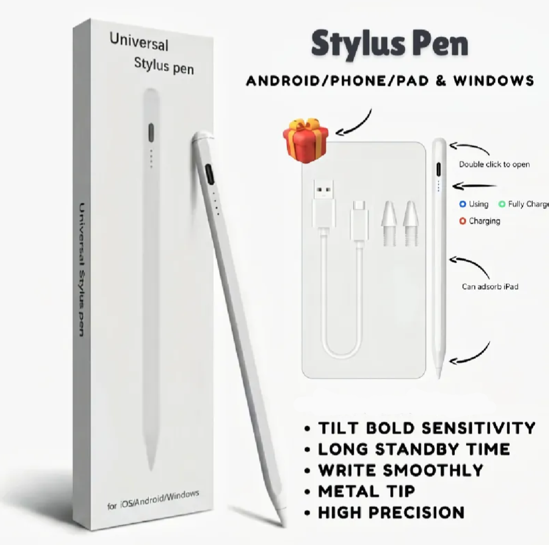 Universal Stylus Pen for All Touch Devices | High Precision Metal Tip Digital Pen for Android & Windows Tablets | Super Long Battery | Rechargeable | No Palm Rejection