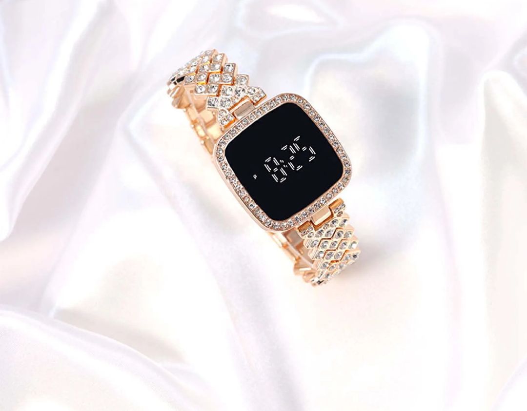 Stylish Women’s Luxury Diamond Watch – Stainless Steel Band LED Touch Electronic Watch