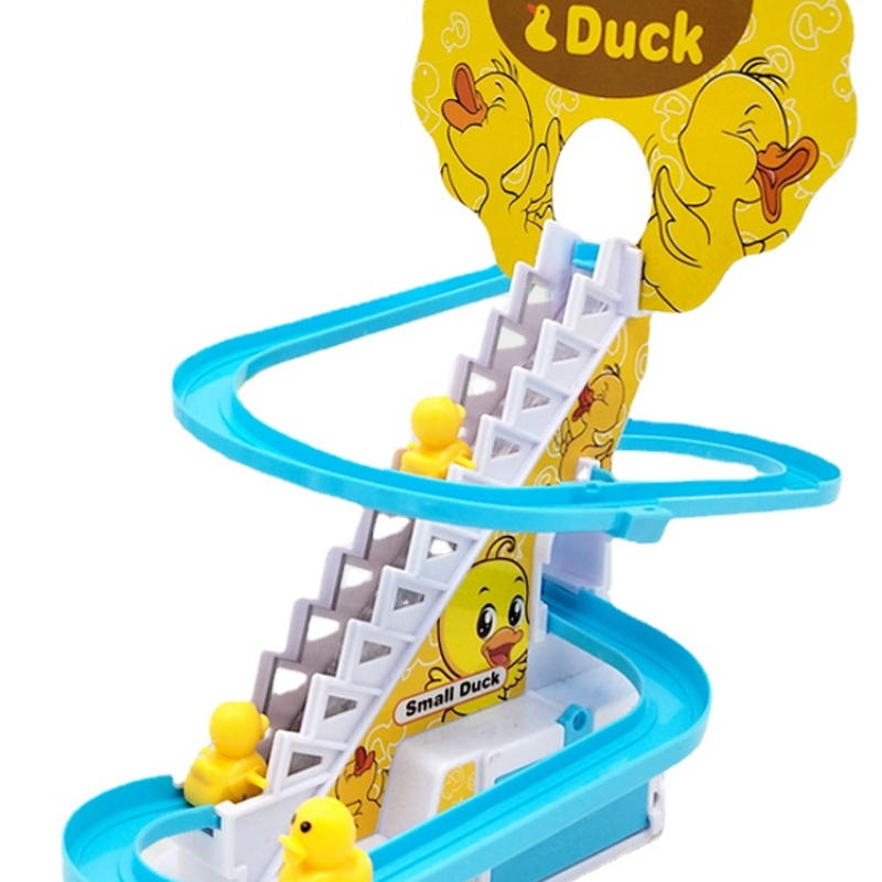 Small Duck Slide Toy,Electric Duck Climbing Stairs Tracks Slide Toy Set,Duck Roller Coaster Toy with Flashing Lights & Music On/Off Button