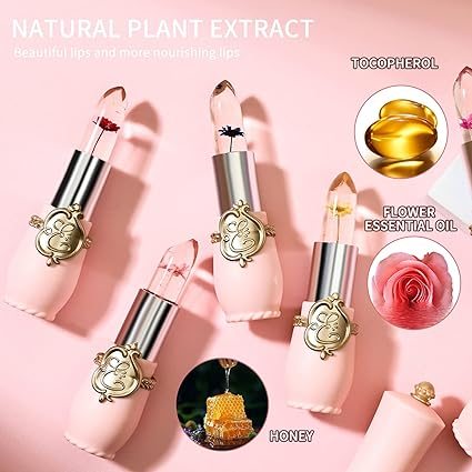 Rndum Color 1 Pc Crystal Flower Jelly Lipstick Long Lasting Nutritious Lip Balm Pink Lip Gloss Clear Glossy Flower Lip Gloss