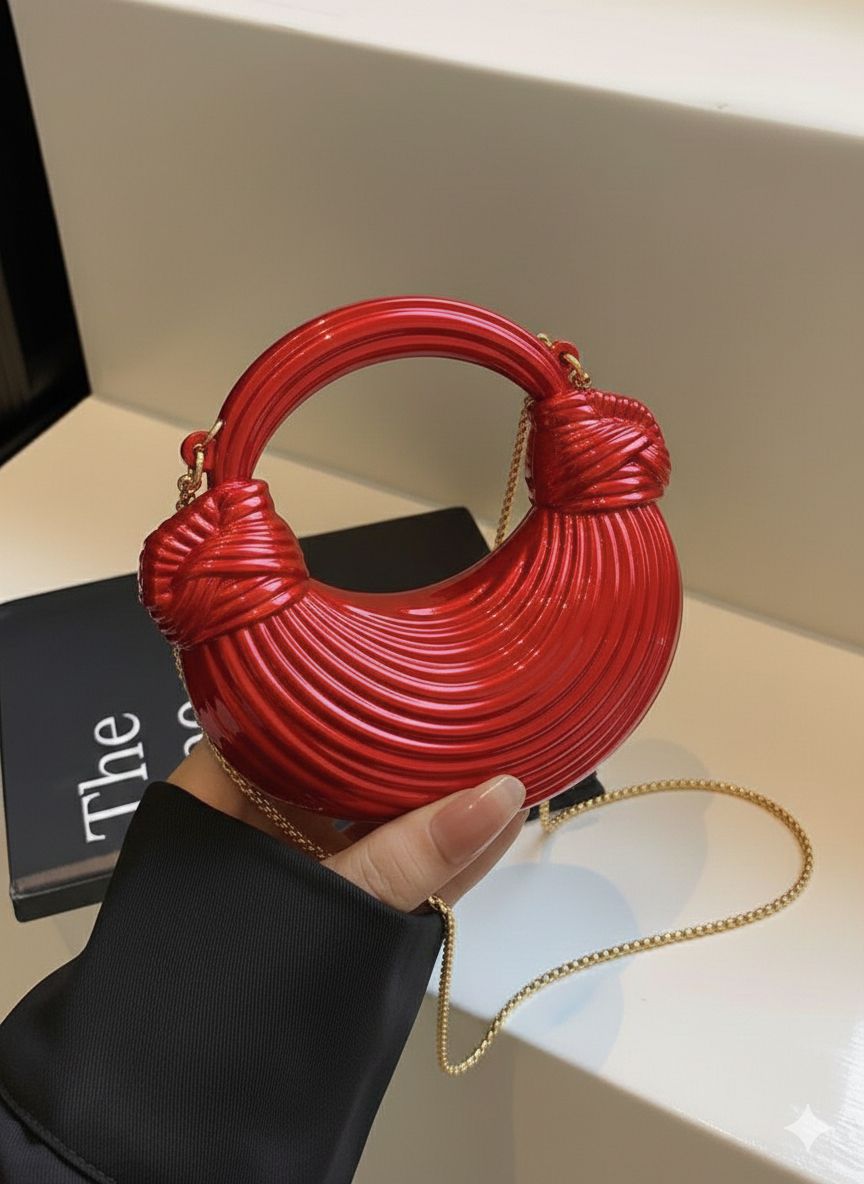 Trendy Acrylic Moon Shaped Base Box Mini Clutch for Girls | Luxury Oval Bow, Heart, Shell, Flower Shape Evening Handbag | Eid Festival, Party, Wedding & Formal Fashion Bag(Perfect Gift For Her)