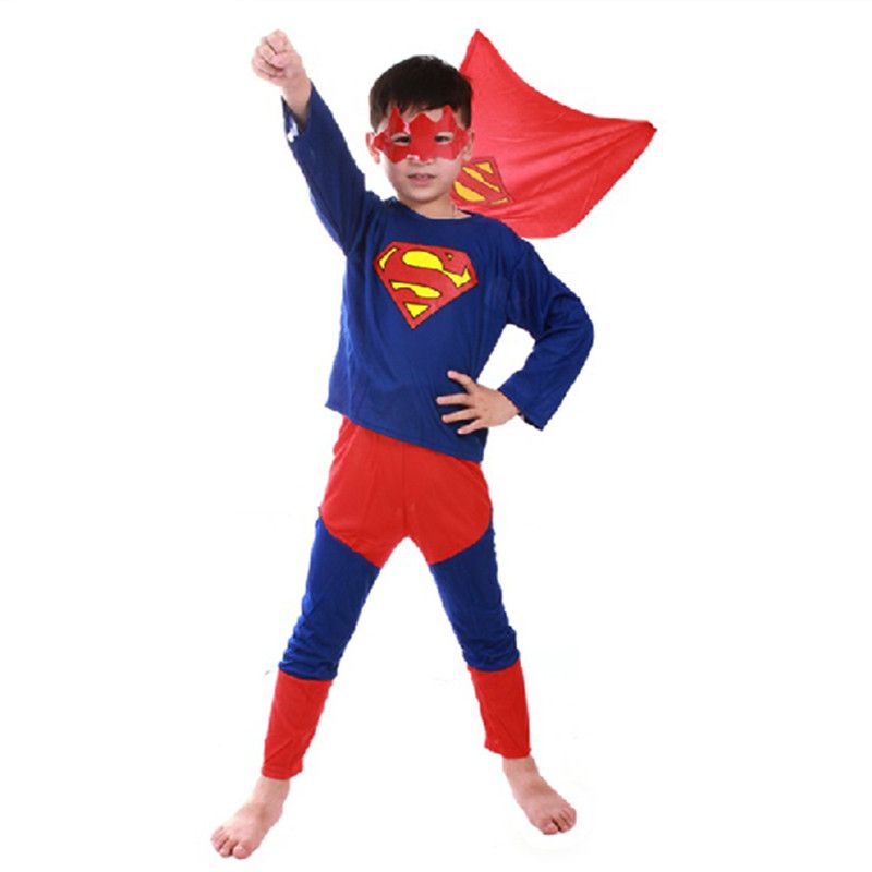 New Spiderman Superman Batman Children Clothing Set Fashion Cosplay Costume Pajamas Set Top+Pent+Mask