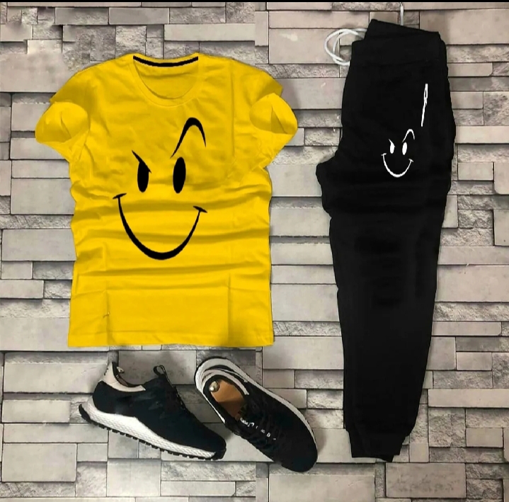 Fashionable Trendy Multicolor Happy Face Summer Track suit for Boys and Men