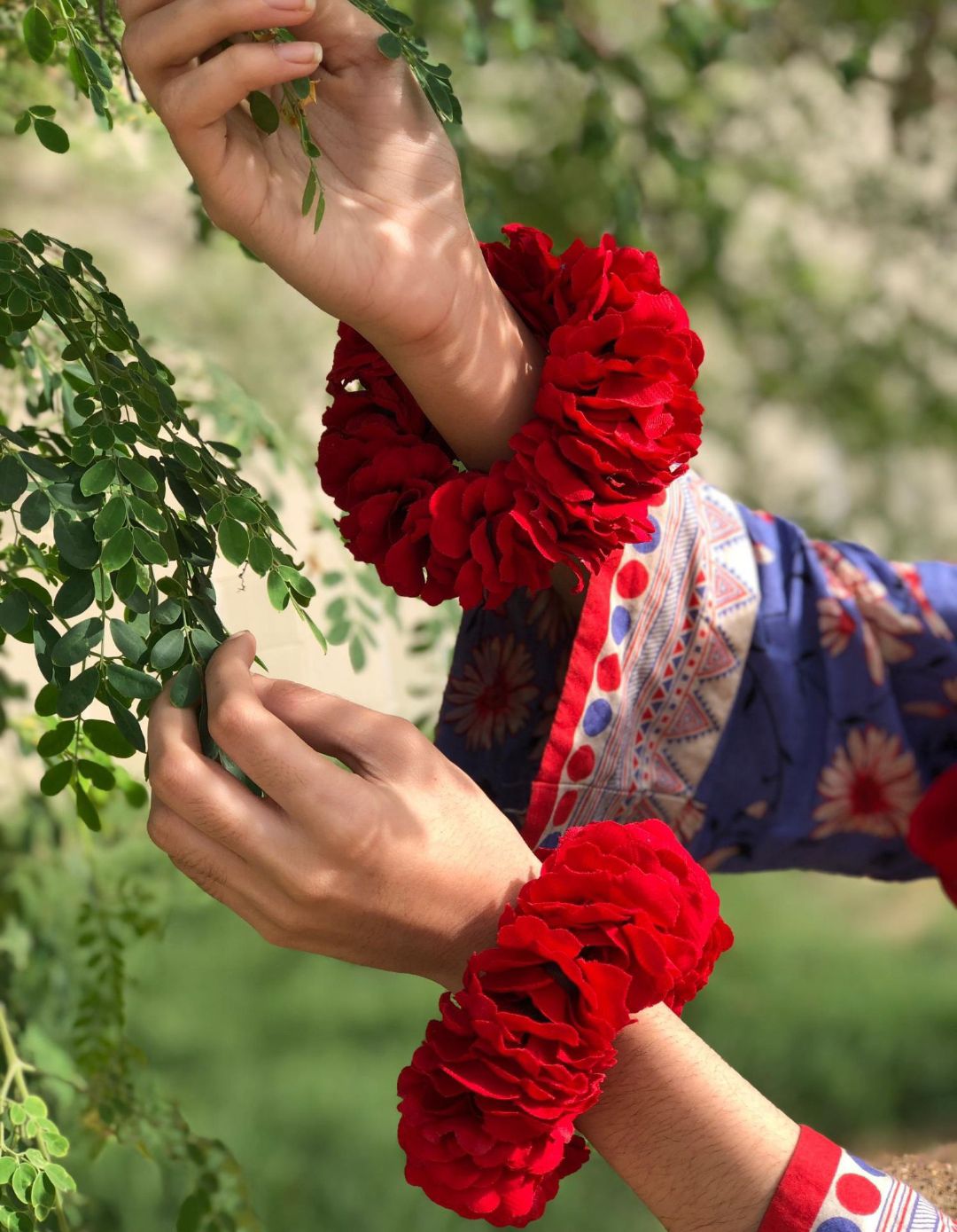 Artificial Flowers Hand Gajra Made with Red Velvet Fabric