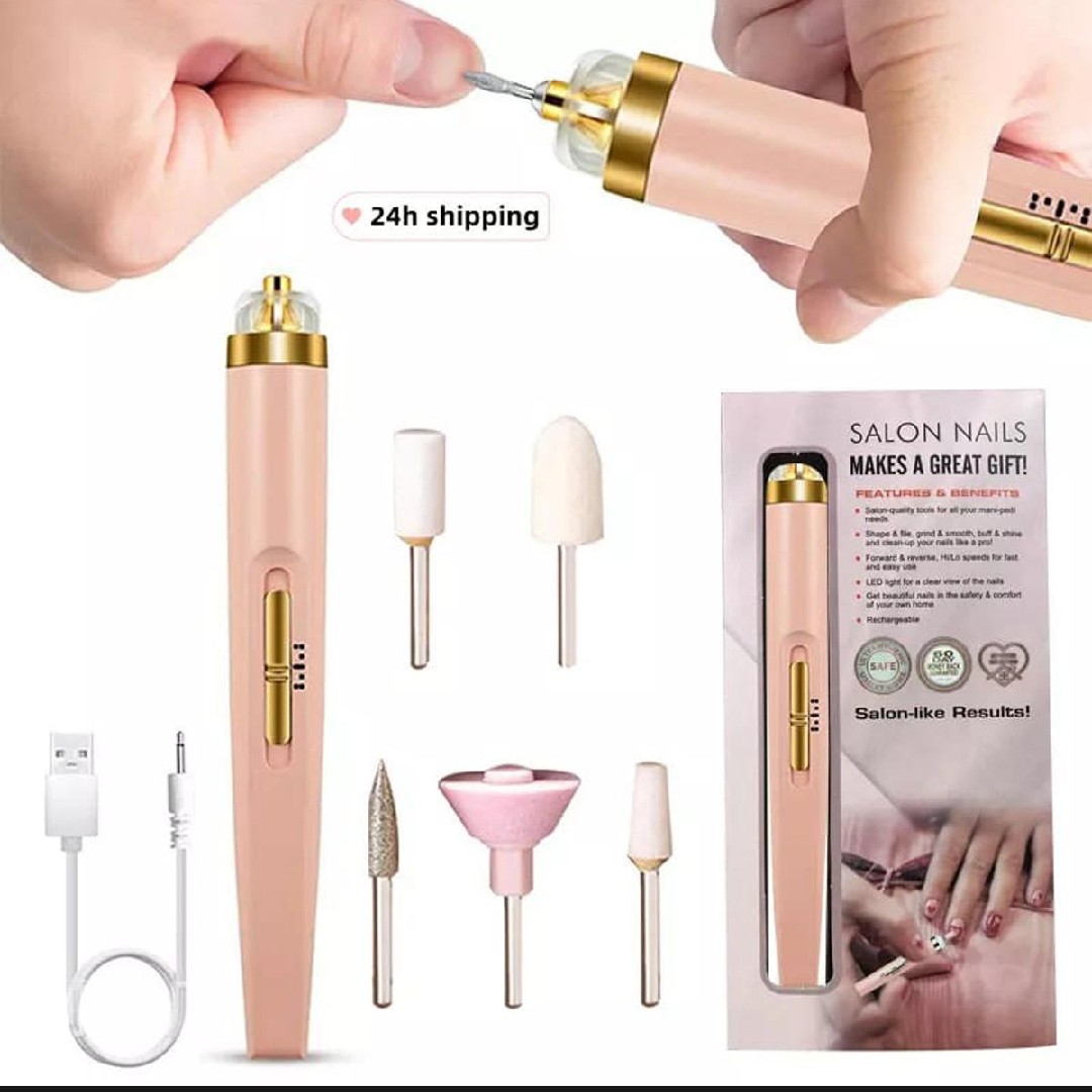 Rechargeable Nail Polisher Salon Nails Manicure Nail USB Automatic 5 Drill Bits Salon Gel Polish Clean Smooth Care Handle Tool flowers salon Nail Polisher Electronic,