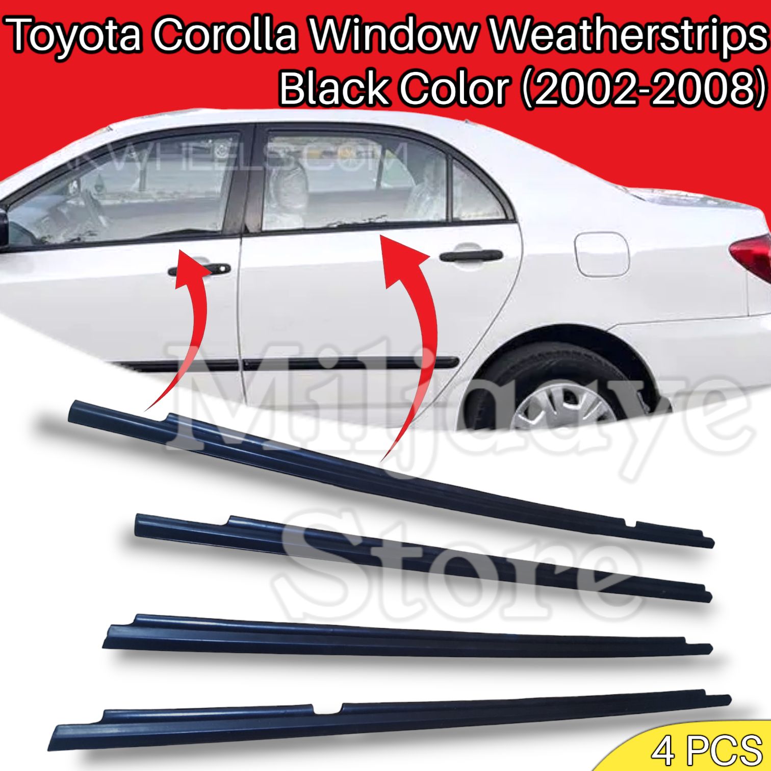 thumbnail interactive-video image 1 of 4Pcs Window Weather Stripping Belt Molding Kit For Toyota Corolla 2003-2008 Sedan 1 of 5