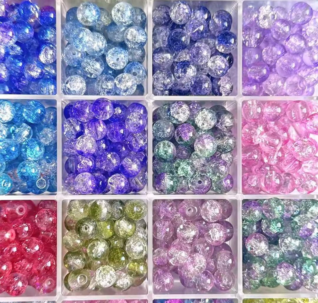50pcs/100pcs 8mm Colorful Ice crack Snow Glass Imitation Crystal Snow Glass Beads, DIY Jewelry Bracelet Necklace Accessories Making Materials