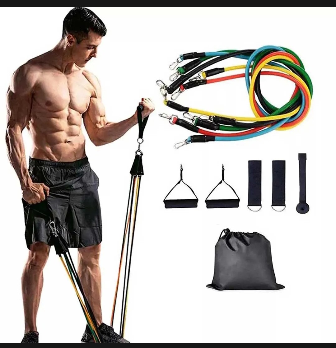 11 PCS Latex Resistance Band Set for Yoga Pilates & Abs - Home Gym Fitness Workout Equipment with Door Anchor & Ankle Straps - Heavy Duty Elastic Pull Rope Chest Expander - Tummy Trimmer for Weight Loss Belly Fat Burner & Stretch