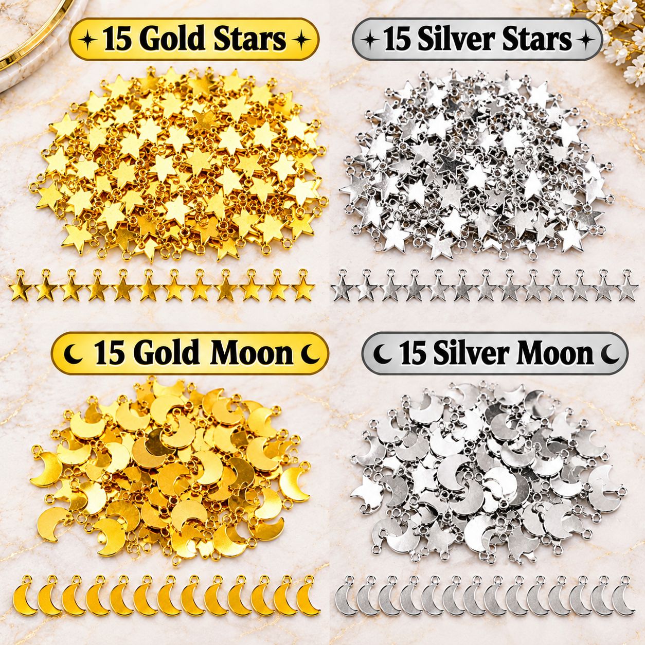 20 /50 /100 Pcs Stainless Steel Star And Moon Charms For Jewellery Making Supplies - DIY Accessories Bracelets Necklace Earrings