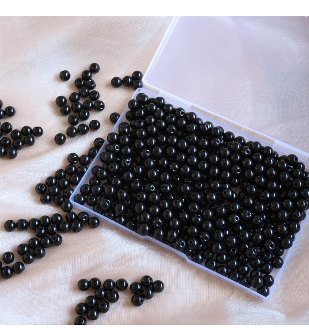 Black Glass Beads Bulk, 8mm Glass Beads for Barcelet and Jewelry Making DIY Crafts (60pcs)