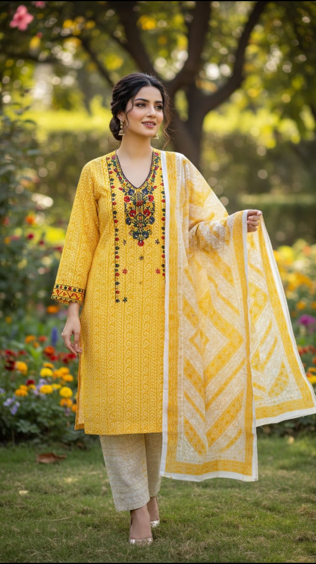 Beautiful Embroidered 3 Piece Unstitched Suit Multicolor Soft Cotton Fabric For Women